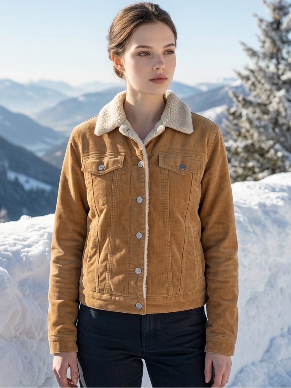 Forever 21  Women’s Tan Velour Sherpa Lined Trucker Jacket Coat Cropped Medium